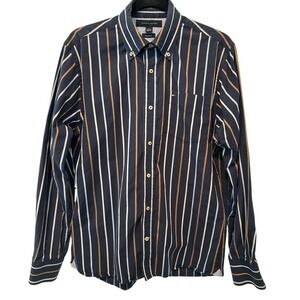 Tommy Hilfiger Mens Custom Fit Striped Shirt 15.5 Sz M Preppy Business